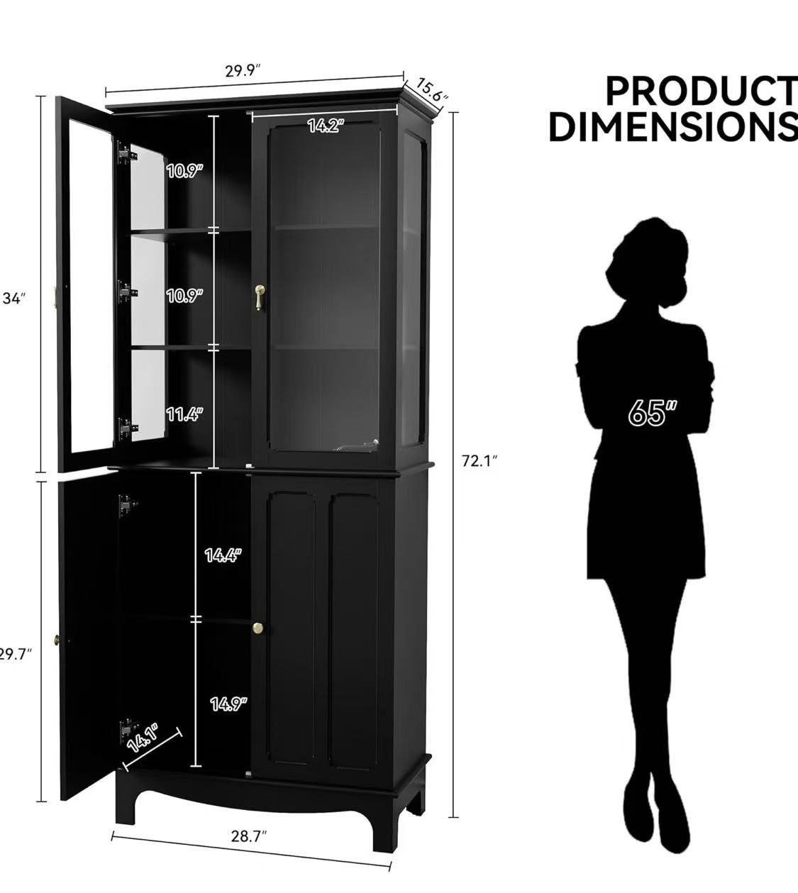 ✌️ 72" Freestanding Kitchen Pantry Storage Sideboard, Classical Tall Cabinet with Glass Door and Adjustable Shelves for Kitchen, Livingroom and Dining