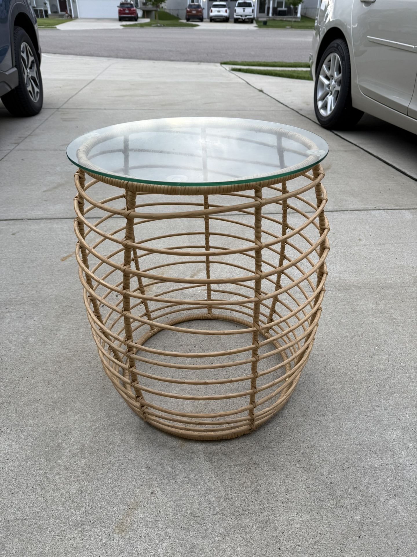Wicker Side Table With Glass Too
