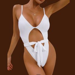 White Front Tie Monokini (size XL): Womens swimsuit, bikini, swimwear, one piece, Bachelorette, Summer Vacation 