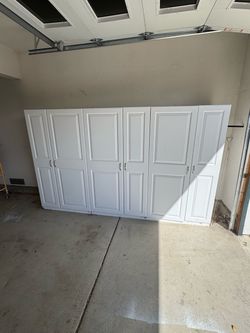 3-Piece White Garage Storage Cabinet Set – 70" Tall