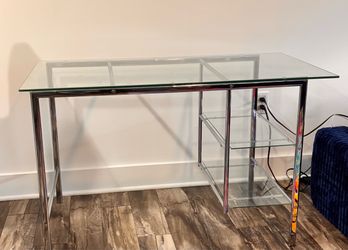 Chrome & Glass Desk w shelves
