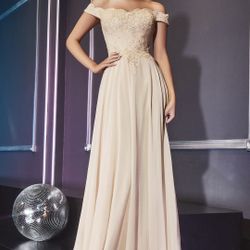 Champagne Lace Bodice Maxi Dress