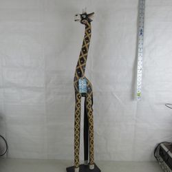 Hand Carved Wooden Giraffe 39 1/4" Tall Home Decor Figurine


