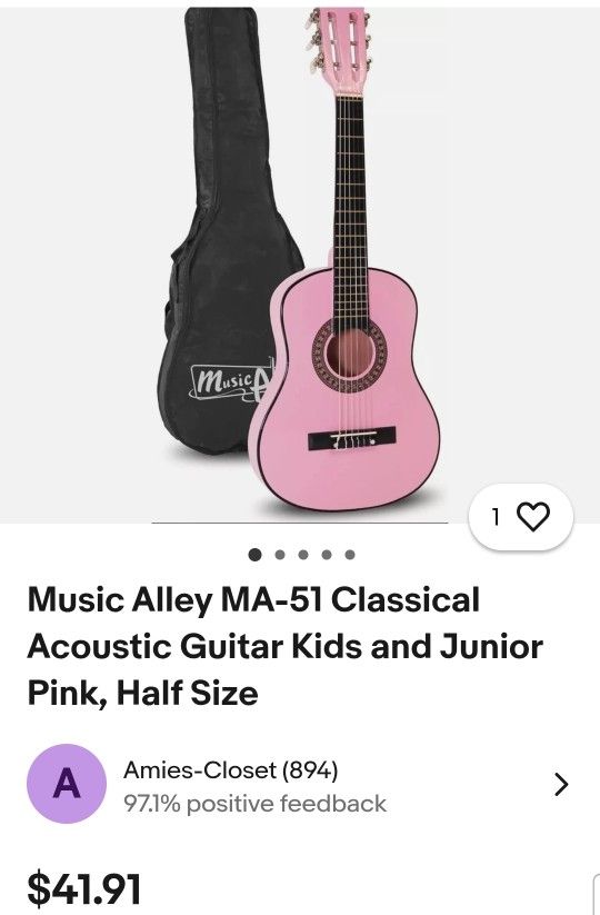 Music Alley MA-51 Classical Acoustic Guitar Kids and Junior Pink, Half Size