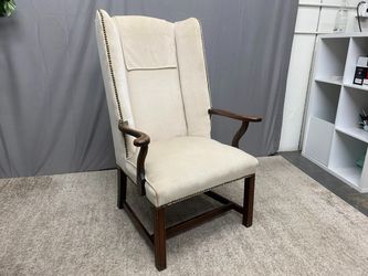 High Wingback Wood Framed Armchair w/ Nailhead Trim