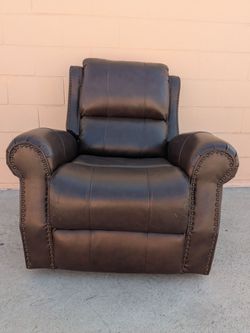 Dark Brown Leather Recliner Chair with Nailhead Trim