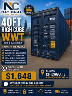 40FT High Cube Wind & Water Tight Container – Chicago, IL – $1,648