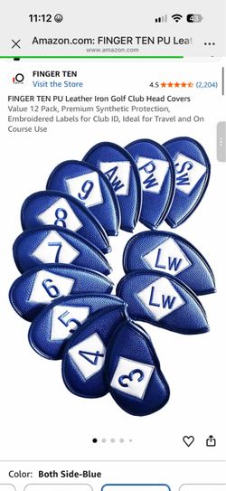FINGER TEN PU Leather Iron Golf Club Head Covers Value 12 Pack, Premium Synthetic Protection, Embroidered Labels for Club ID, Ideal for Travel and On