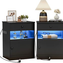 LED Nightstand Set of 2 with Charging Station