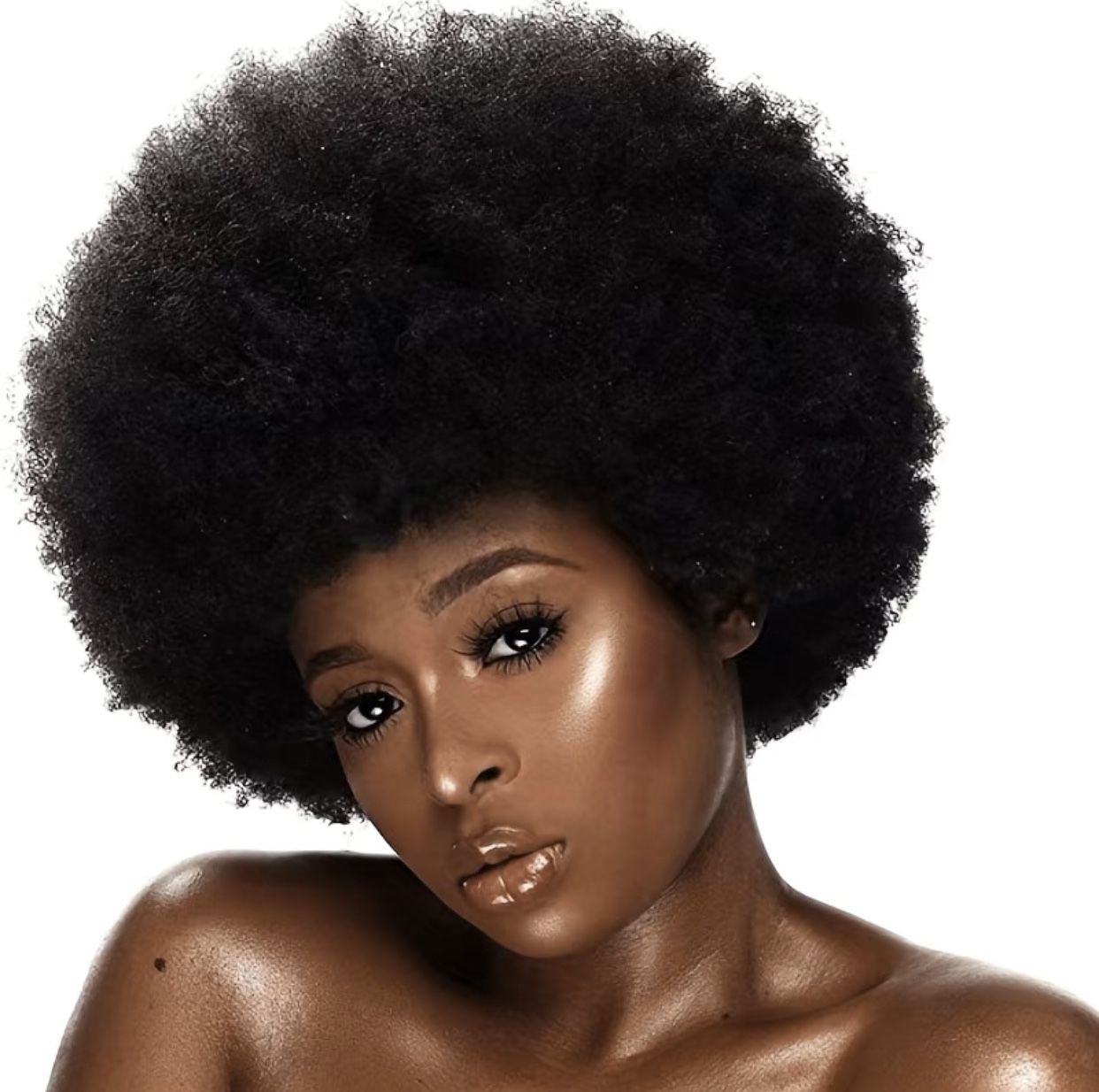 Natural Brazilian Human Hair Afro Kinky Curly Wig with Bangs
