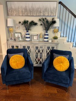 Navy Blue Velvet Accent Chairs – Set of 2