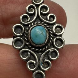 671-Vintage Handmade Turquoise Navajo Sterling Silver Long Oblong Size 6 Ring 