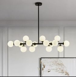 16 - Light Dimmable Bubble Glass Black Sputnik Modern Linear Chandelier NEW