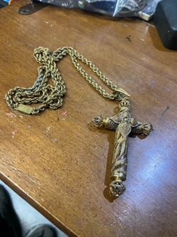 Antique brass and bronze cross necklace