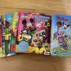 7 Mickey Mouse Books + Disney Card Games Set