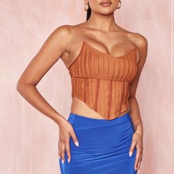 PLT Brown Pleated Pointed Busy Corset 
