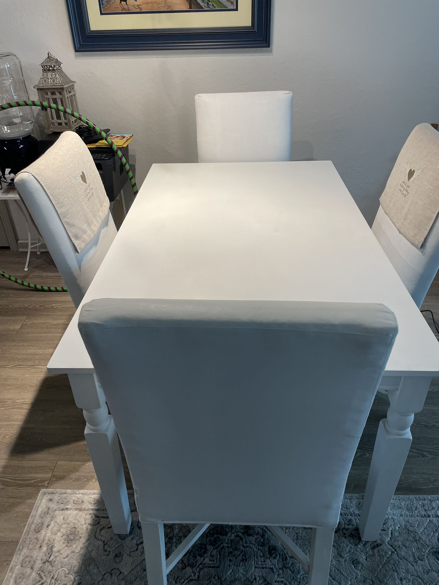 Solid Wood Table, White, Clean, 5x3. 4 Chairs Are Free