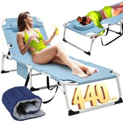 Sun Tanning Chair, Folding Patio Lounge Chaise Adjustable Chair for Beach