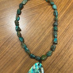 Turquoise , Shell & Silver Necklace