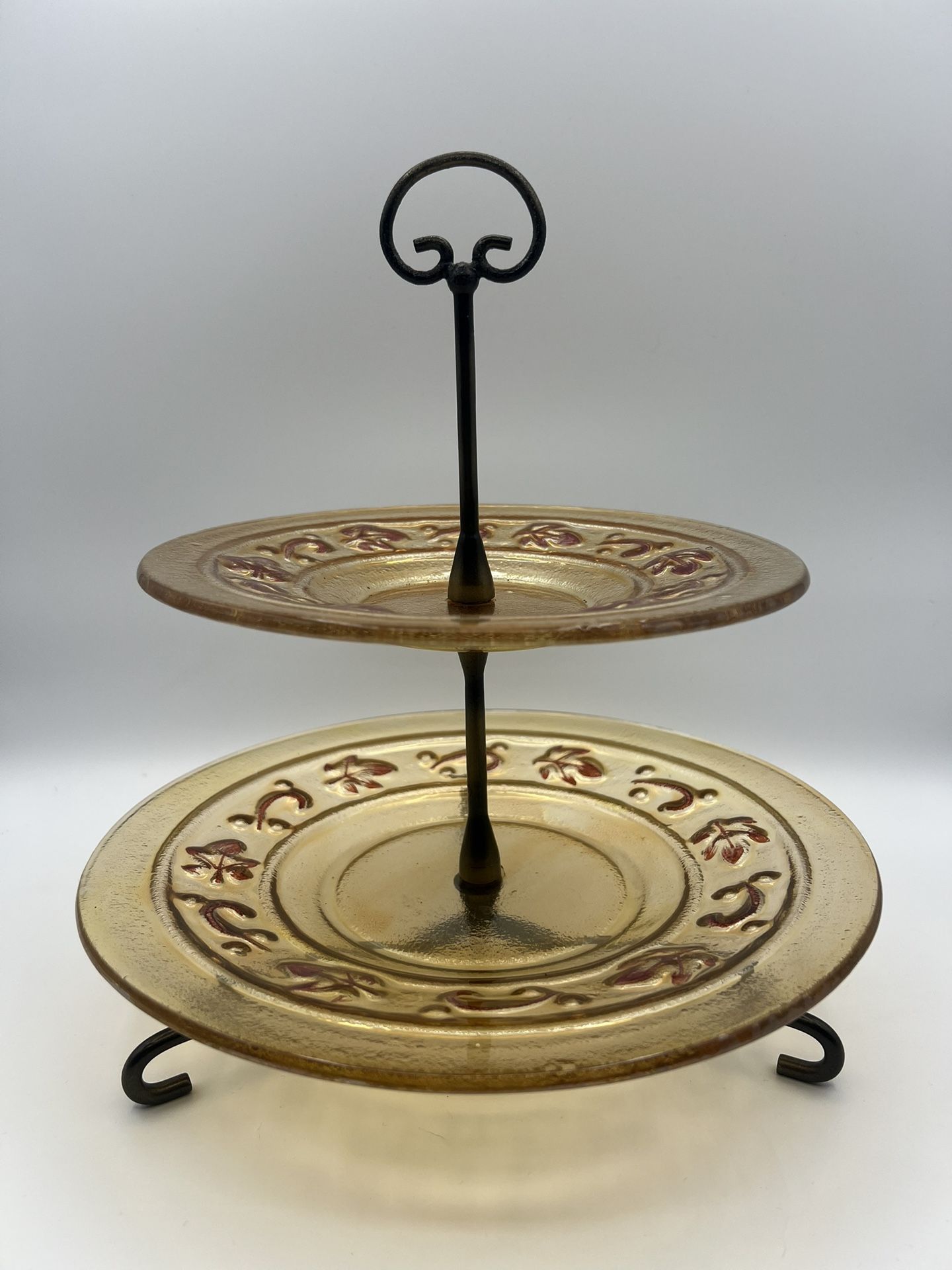 Vintage Amber Glass 2-Tiered Tidbit Server, Amber Color. Lovely