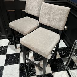 2 Gray Velvet Tall Bar Stools