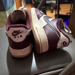 Burgundy and White Nike Air Force 1s