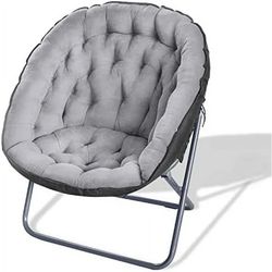 Saucer Chairs for Adults, Oversized 265 lb Saucer Chair for Bedroom, Papasan Chair with Cushion and Frame, Folding Saucer Chair, Moon Chair (Grey)