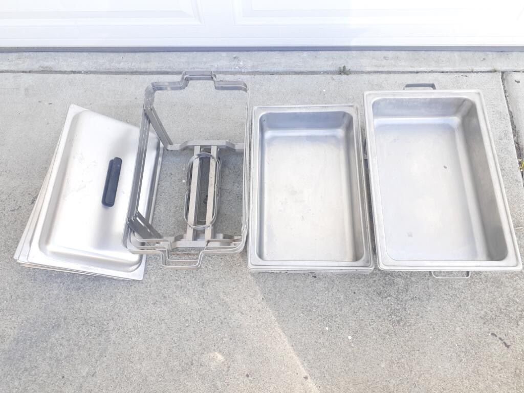 5 qty NSF SS Cmmercial Hotel Pans with Covers and Sterno Warming Stand