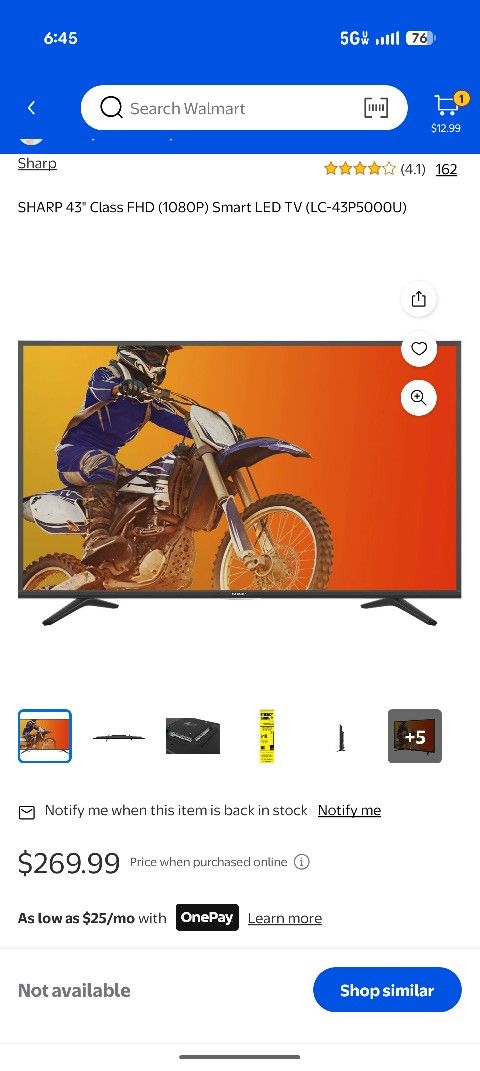 New 43" Sharp 1080P Smart TV Model LC-43P5000U