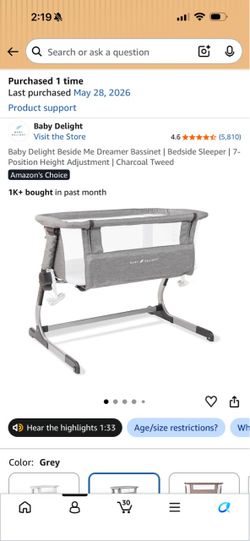 Baby Delight Beside Me Dreamer Bassinet Charcoal Tweed