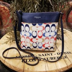 COACH Signature C Leather & Coated Canvas Red White & Blue Swingpack  Crossbody