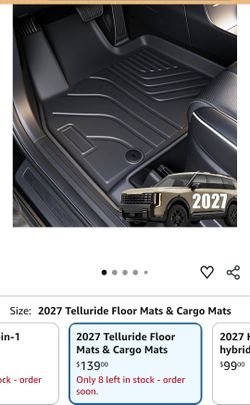 Floor Mats & Cargo Liner for 2027 Kia Telluride Gas Models(Not for Hybrid), Custom Fit TPE Floor Liners with Seat BackProtector, 7 & 8 Passenger All W