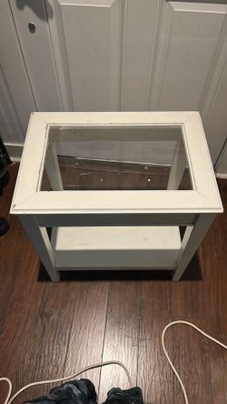 Wood side table with plexiglass