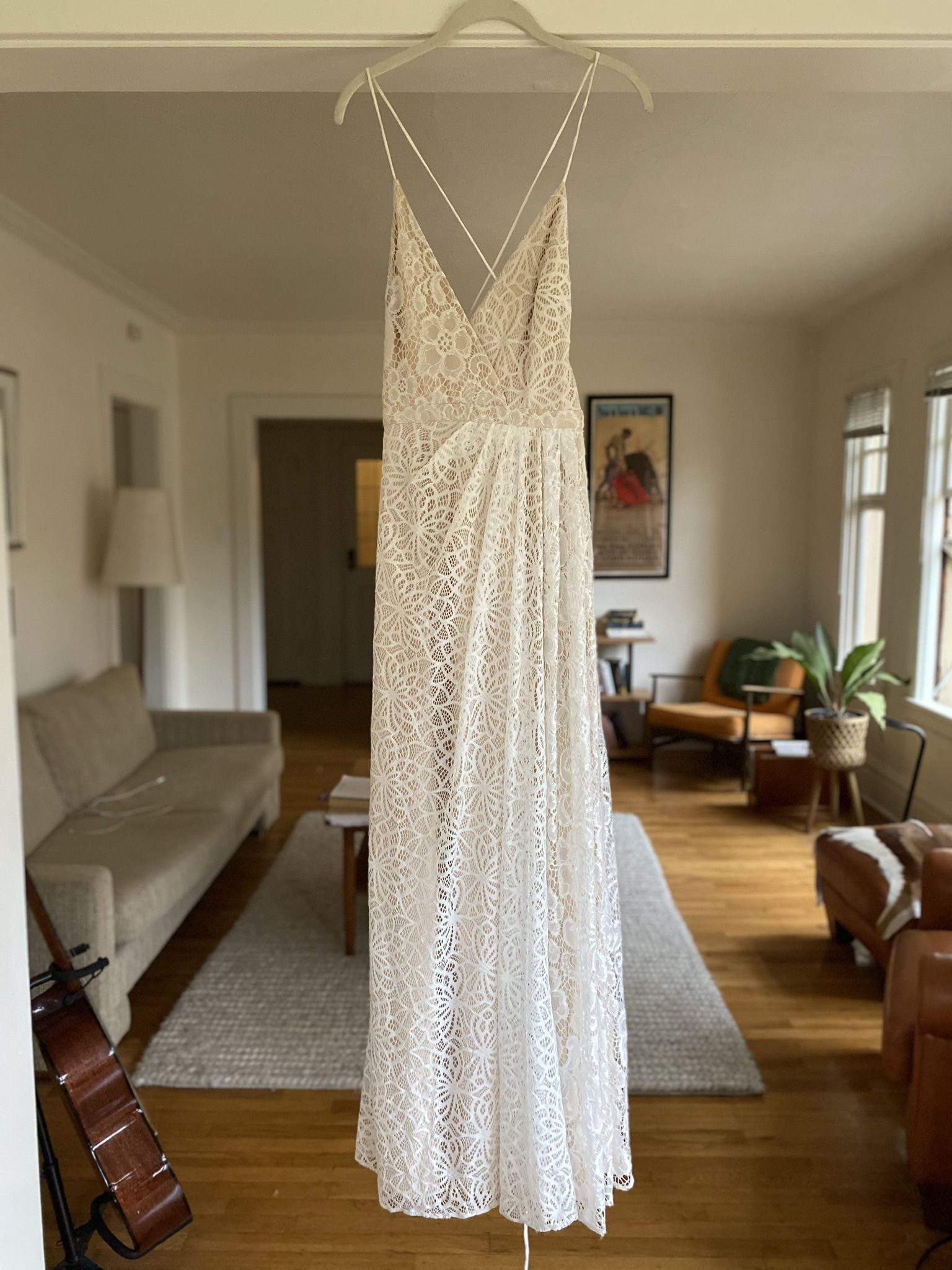 Boho Ivory Lace Wedding Dress Size 6
