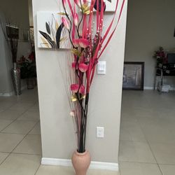 Tall pink floral vase decor