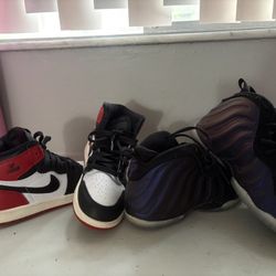 Kids boys Jordan 1's and Foamposite 