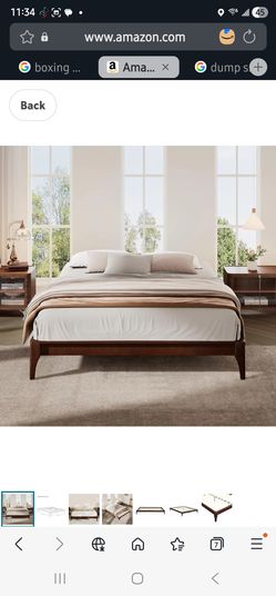 Merax Mid-Century Bamboo Platform Bed, Queen Size Bed Frame with Wood Slat Support, No Box Spring Needed, Easy Tool-Free Assembly, Chocolate