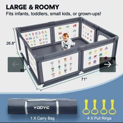 Voovc Baby Playpen
Size: 71 x 60 inches, providing 24.2 sq. ft of play space