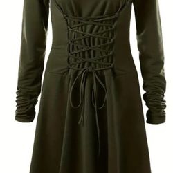 Gothic Womens Hooded Black Dress Long Sleeve Cosplay, Casual, Dressy Size L