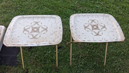 Vintage Metal Folding Tray Tables Set of 2