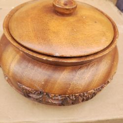 Vintage Asian Hand Carved Wooden Bowl 