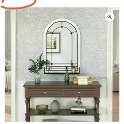 yjj230005-r1 Home depot HLR 36''x24'' White Hanging Entryway Mirror, Decorative Mirrors, Arched Window Wall Mirror with Shelf Unique Functional Shelf: