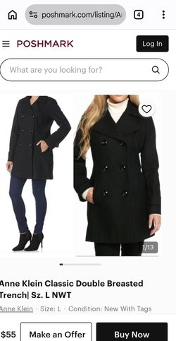 Anne Klein womens black winter pea coat, medium.