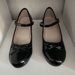 PLACE Girls Black Patent Leather Mary Jane Dress Shoes Bow Low Heel Size 4