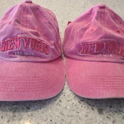 (2) New York City NYC est. 1624 pink baseball adjustable hats caps 