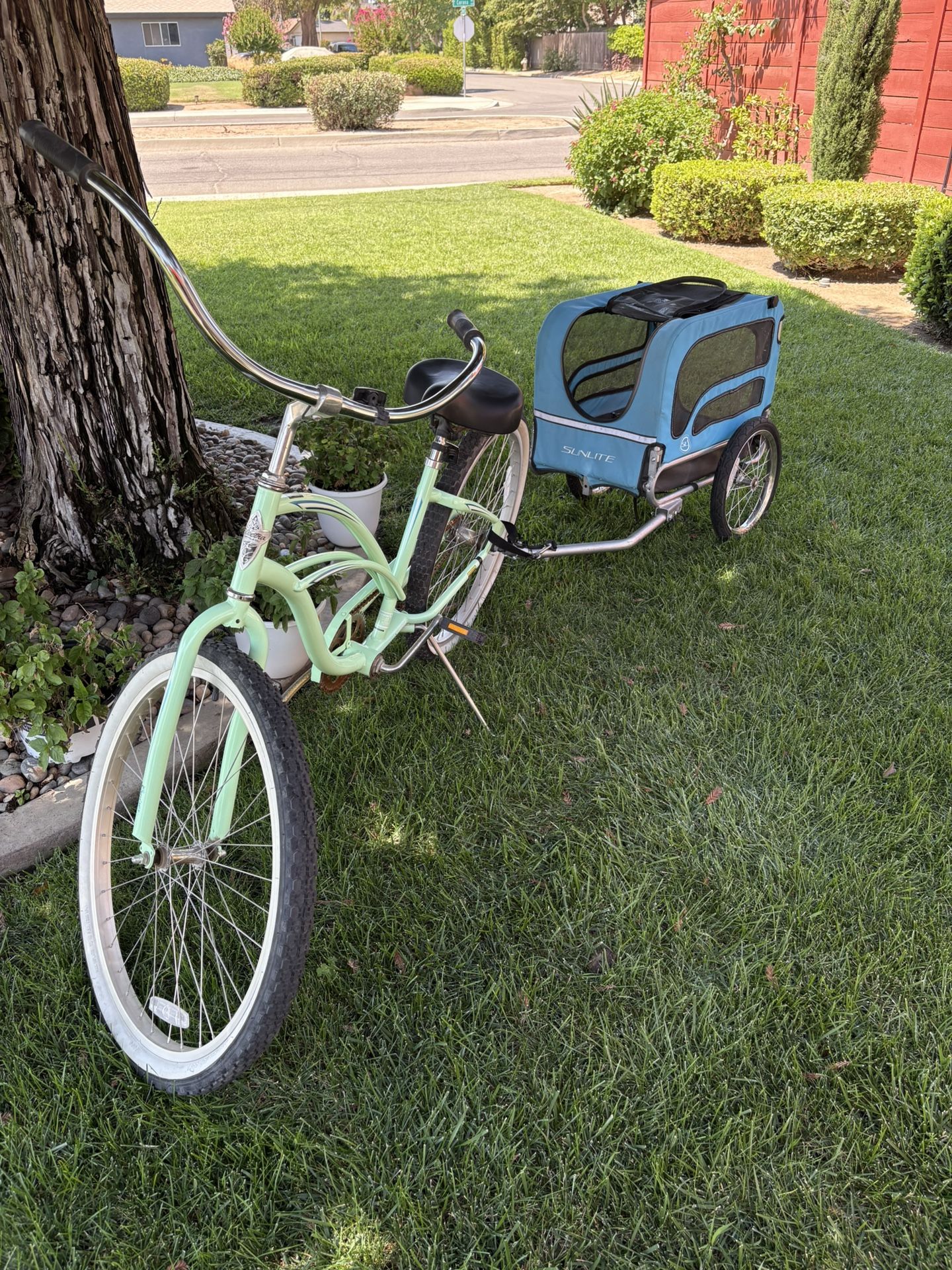 Electra Bicycle Seafoam Mint w/ Attached Trailer