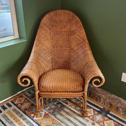 Vintage Woven Cane & Bamboo Rattan Boho Chair