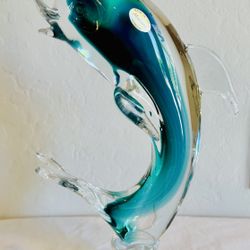 LARGE MURANO GLASS  JUMPING DOLPHIN SCULPTURE 12" vintage