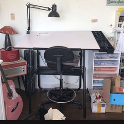 Art Table With Chair And Lamp