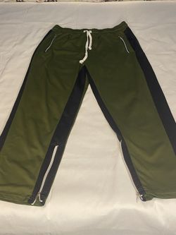 Mens Joggers Size M Waist 32inch Length 30 Inch Green W/Black Stripes 
